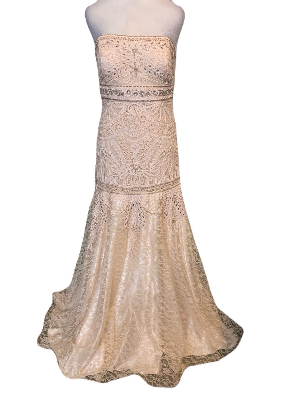 Vintage Sue Wong Nocturne 10 Blush Lace Beaded Strapless Gown Prom Hoco Bridal